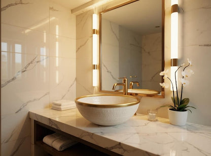 Handcrafted Textured Vessel Sink with Brass Rim