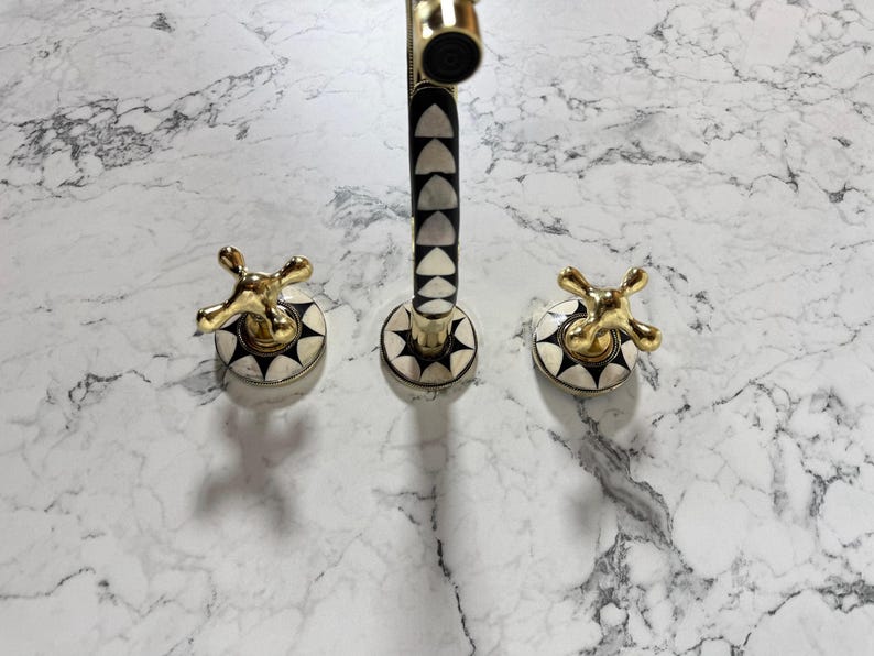 Black & White Mosaic Brass Wall Faucet