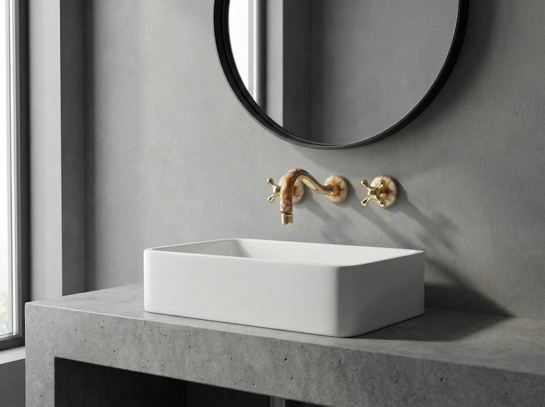 Orange Mosaic Brass Wall Mount Faucet