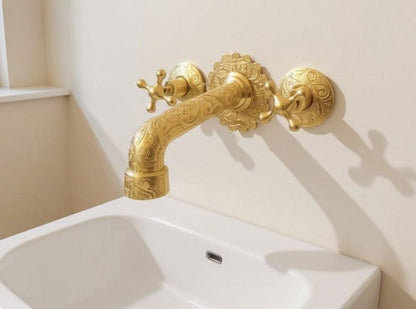 Engraved Brass Wall Mount Faucet