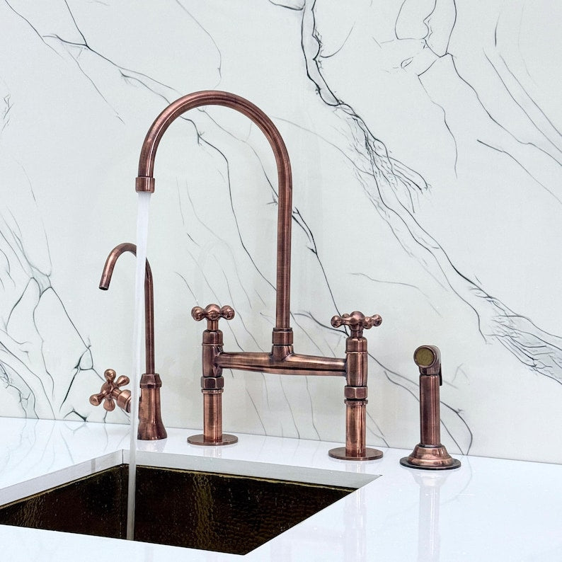 Antique Copper Bridge Kitchen Faucet