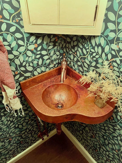 Handmade Hammered Copper Corner Sink