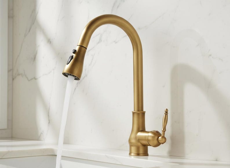 Brushed Brass Pull-Down Kitchen Faucet