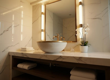 Handcrafted Textured Vessel Sink with Brass Rim