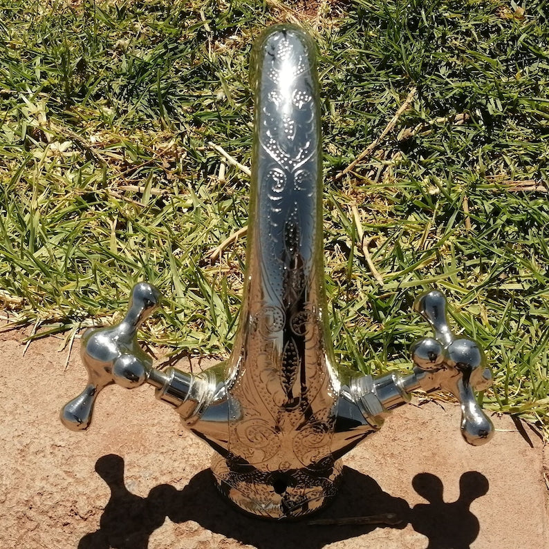 Engraved Polished Nickel Bathroom Faucet