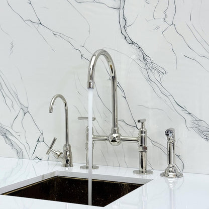 Luxury Polished Nickel Bridge Kitchen Faucet with Side Sprayer