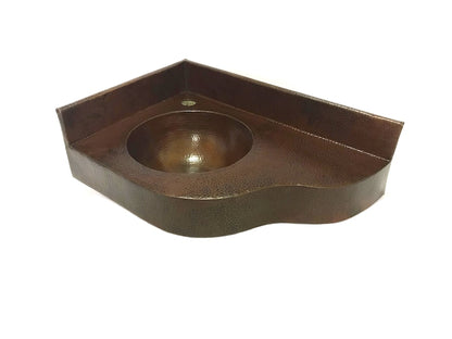 Large Hand-Hammered Copper Corner Sink