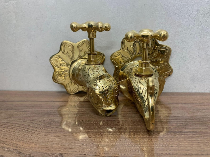 Engraved Brass Wall Mixer Faucet