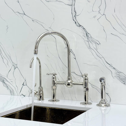 Polished Nickel Bridge Kitchen Faucet with Side Sprayer