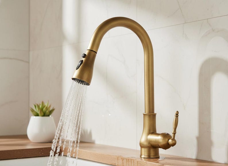 Brushed Brass Pull-Down Kitchen Faucet