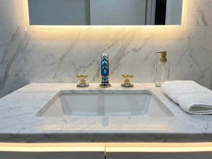 Blue Mosaic Brass Bridge Faucet