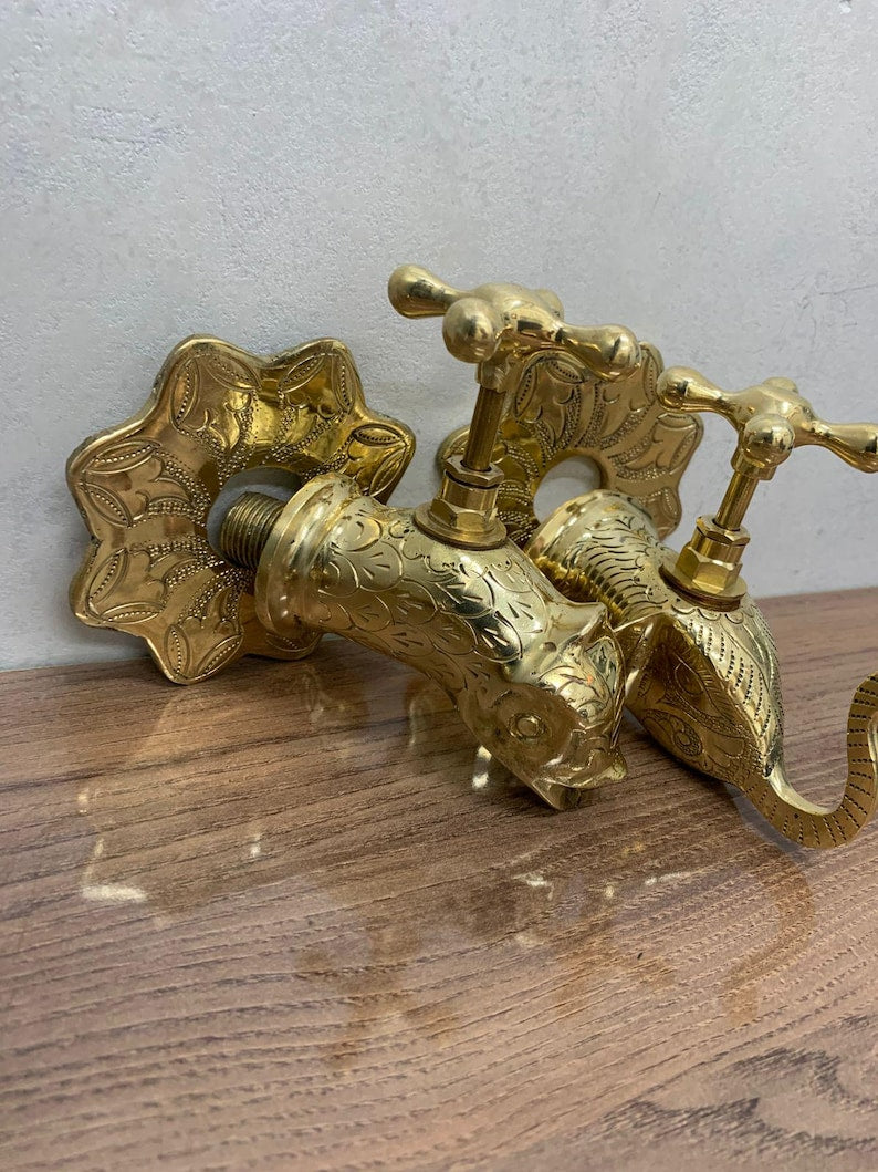 Engraved Brass Wall Mixer Faucet
