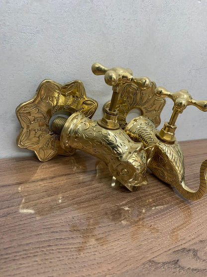 Engraved Brass Wall Mixer Faucet