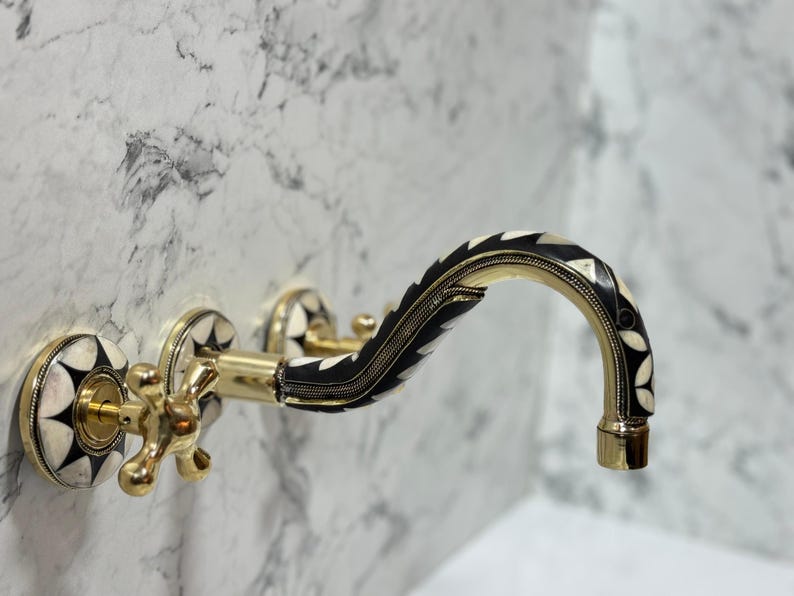 Black & White Mosaic Brass Wall Faucet