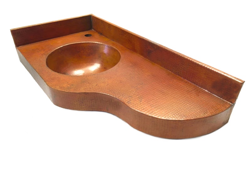 Hand-Hammered Copper Corner Vanity Sink