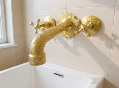 Engraved Brass Wall Mount Faucet