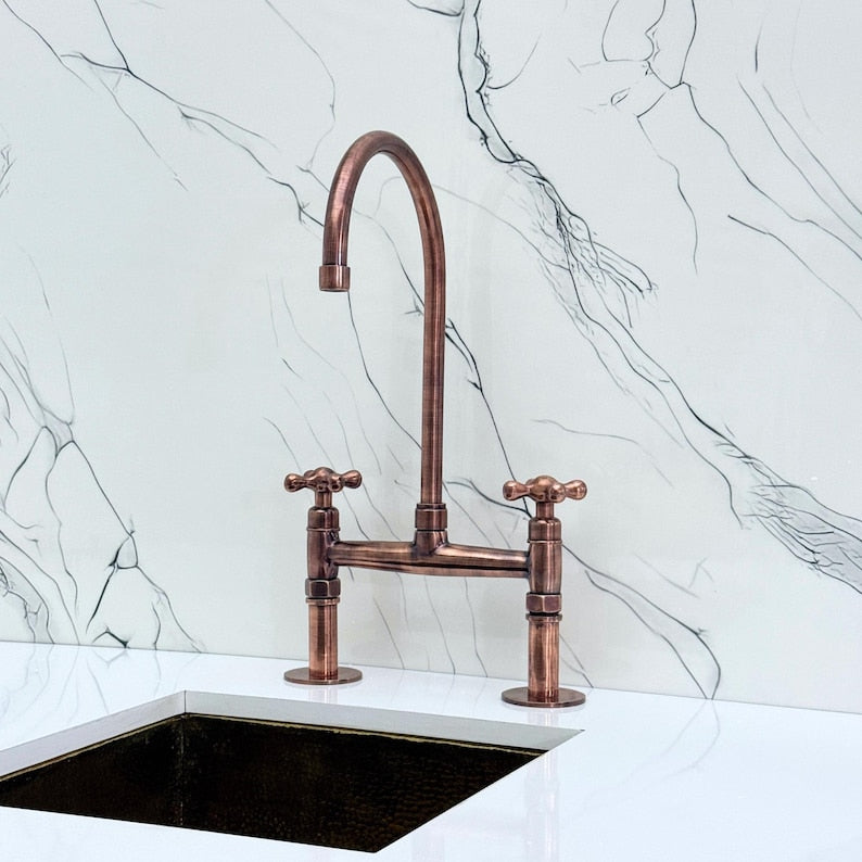 Antique Copper Bridge Kitchen Faucet
