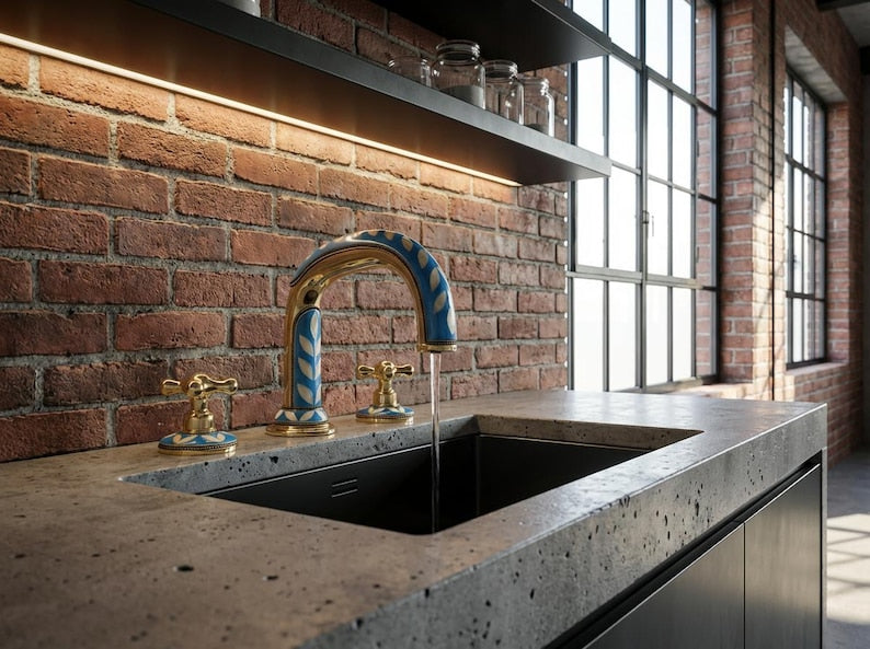 Blue Mosaic Brass Bridge Faucet