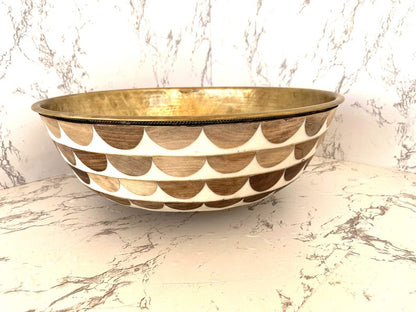 Moroccan Wood & Resin Inlay Vessel Sink with Brass Interior