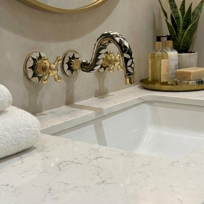 Black & White Mosaic Brass Wall Faucet