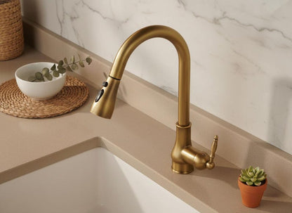 Brushed Brass Pull-Down Kitchen Faucet