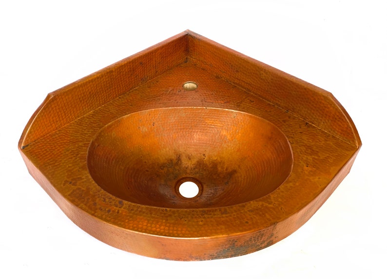 Hand-Hammered Copper Corner wall Sink