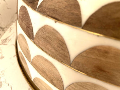 Moroccan Wood & Resin Inlay Vessel Sink with Brass Interior
