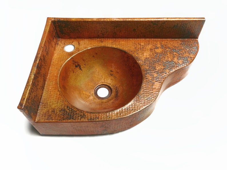Handmade Hammered Copper Corner Sink