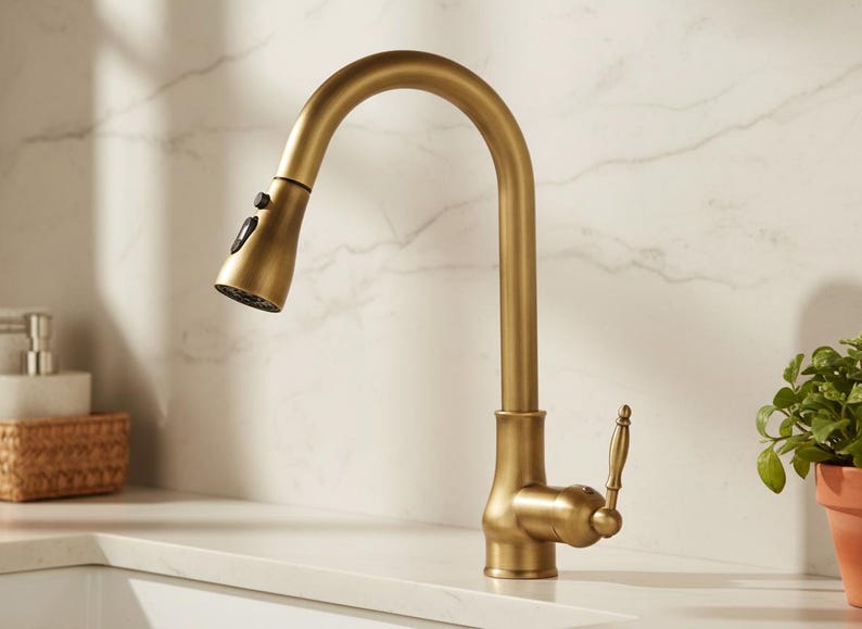 Brushed Brass Pull-Down Kitchen Faucet