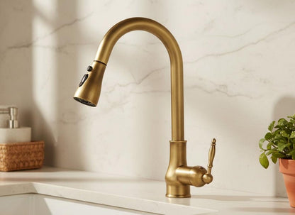 Brushed Brass Pull-Down Kitchen Faucet