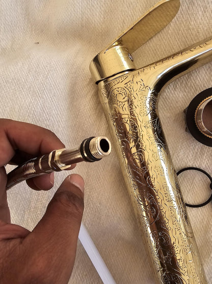 Tall Engraved Brass Waterfall Faucet