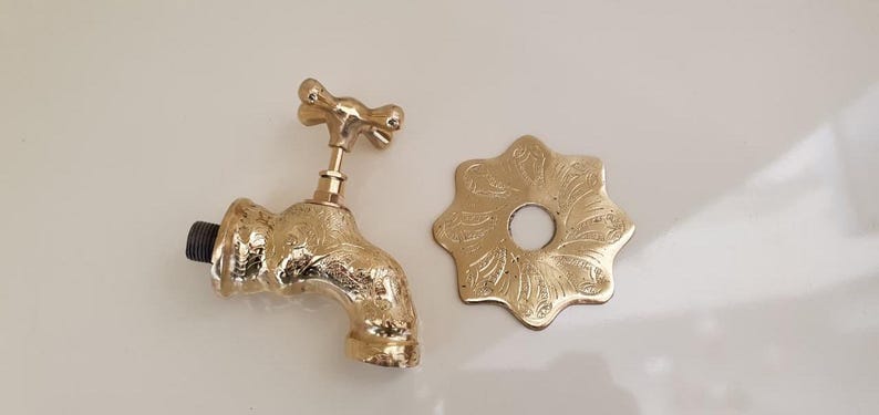 Engraved Brass Wall Faucet