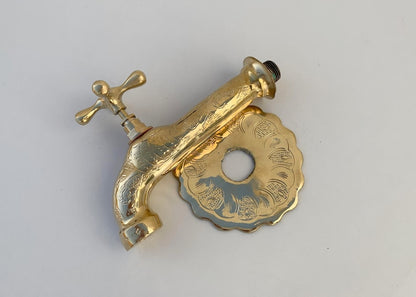 Vintage Engraved Brass Wall Bib Tap