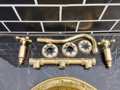 Inlaid Brass Wall-Mount Faucet Set