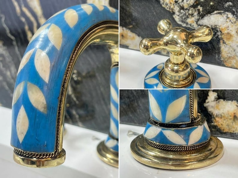 Blue Mosaic Brass Bridge Faucet