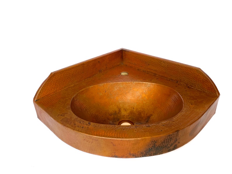 Hand-Hammered Copper Corner wall Sink