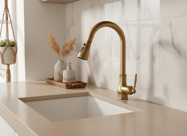 Brushed Brass Pull-Down Kitchen Faucet