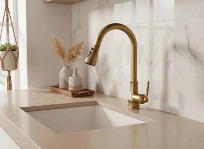 Brushed Brass Pull-Down Kitchen Faucet