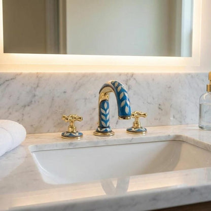 Blue Mosaic Brass Bridge Faucet