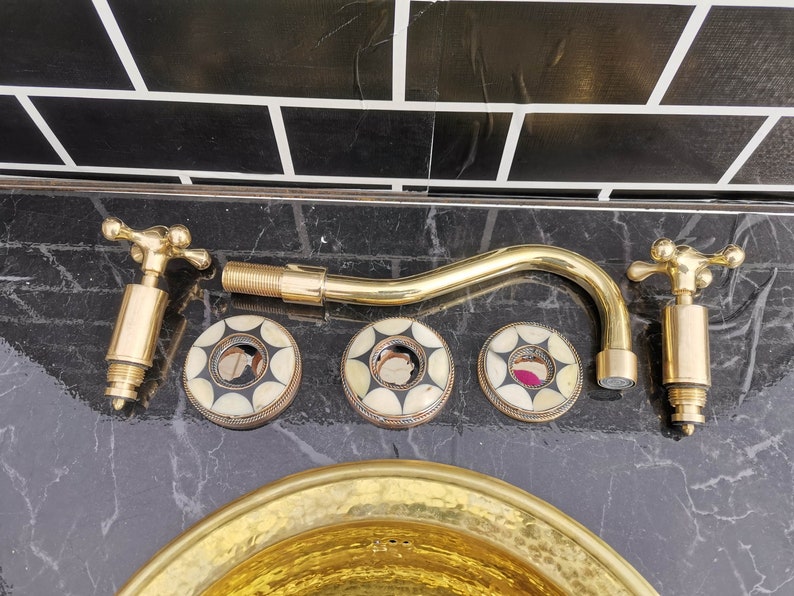 Inlaid Brass Wall-Mount Faucet Set