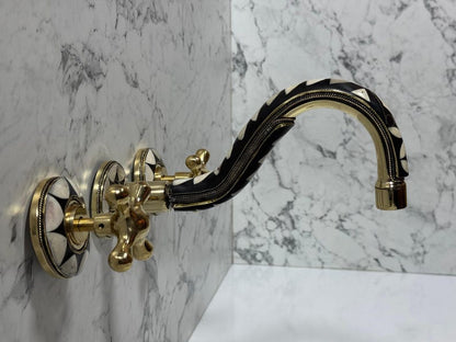 Black & White Mosaic Brass Wall Faucet