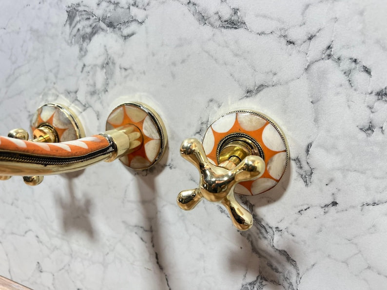 Orange Mosaic Brass Wall Mount Faucet