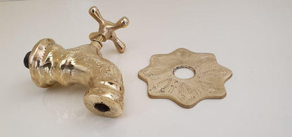 Engraved Brass Wall Faucet