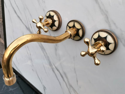Inlaid Brass Wall-Mount Faucet Set
