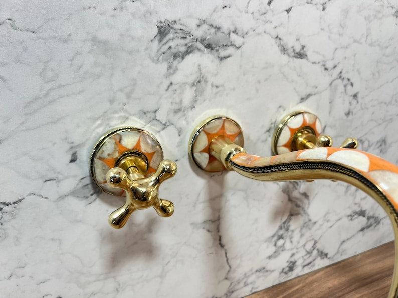 Orange Mosaic Brass Wall Mount Faucet