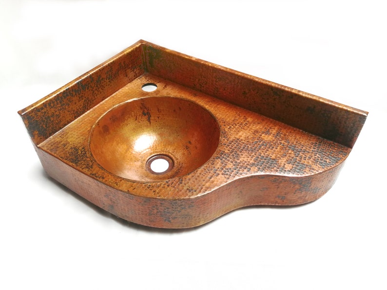 Handmade Hammered Copper Corner Sink