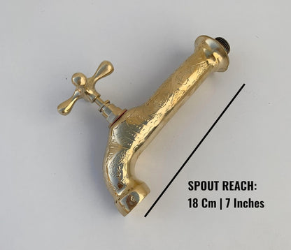 Vintage Engraved Brass Wall Bib Tap