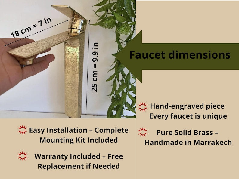 Tall Engraved Brass Waterfall Faucet