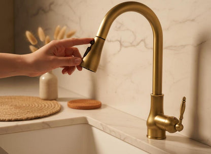 Brushed Brass Pull-Down Kitchen Faucet