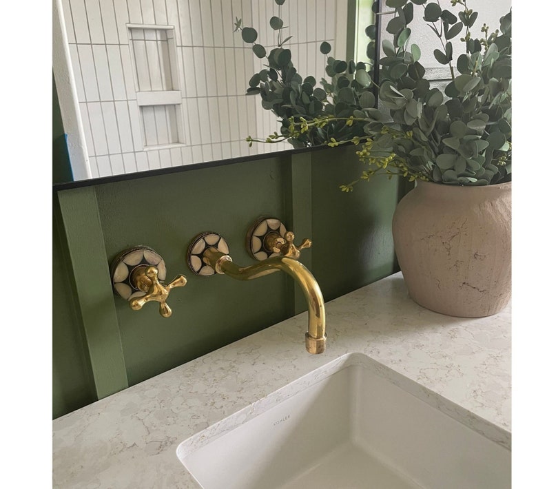 Inlaid Brass Wall-Mount Faucet Set